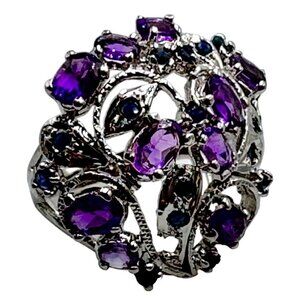 Purple Amethyst Blue Sapphire Sterling Silver 925 Ring Size 7